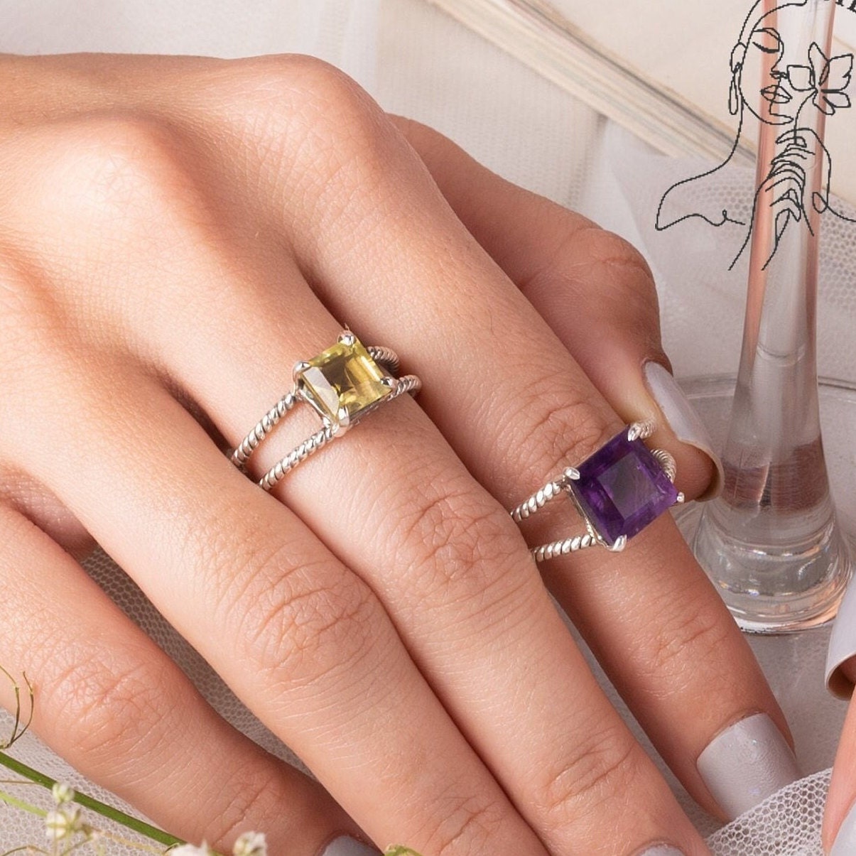 Amethyst Garnet Citrine Peridot Boho Ring, Handmade Ring, Gift For Her, Promise Ring, Engagement Ring