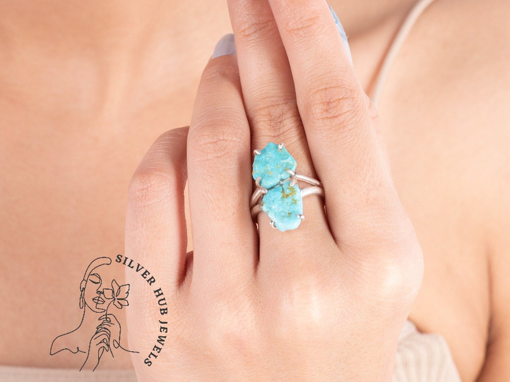 925 Sterling Silver Ring, July Birthstone, Gift For Her, Handmade Boho Ring, Raw Gemstone Ring, Turquoise Citrine
