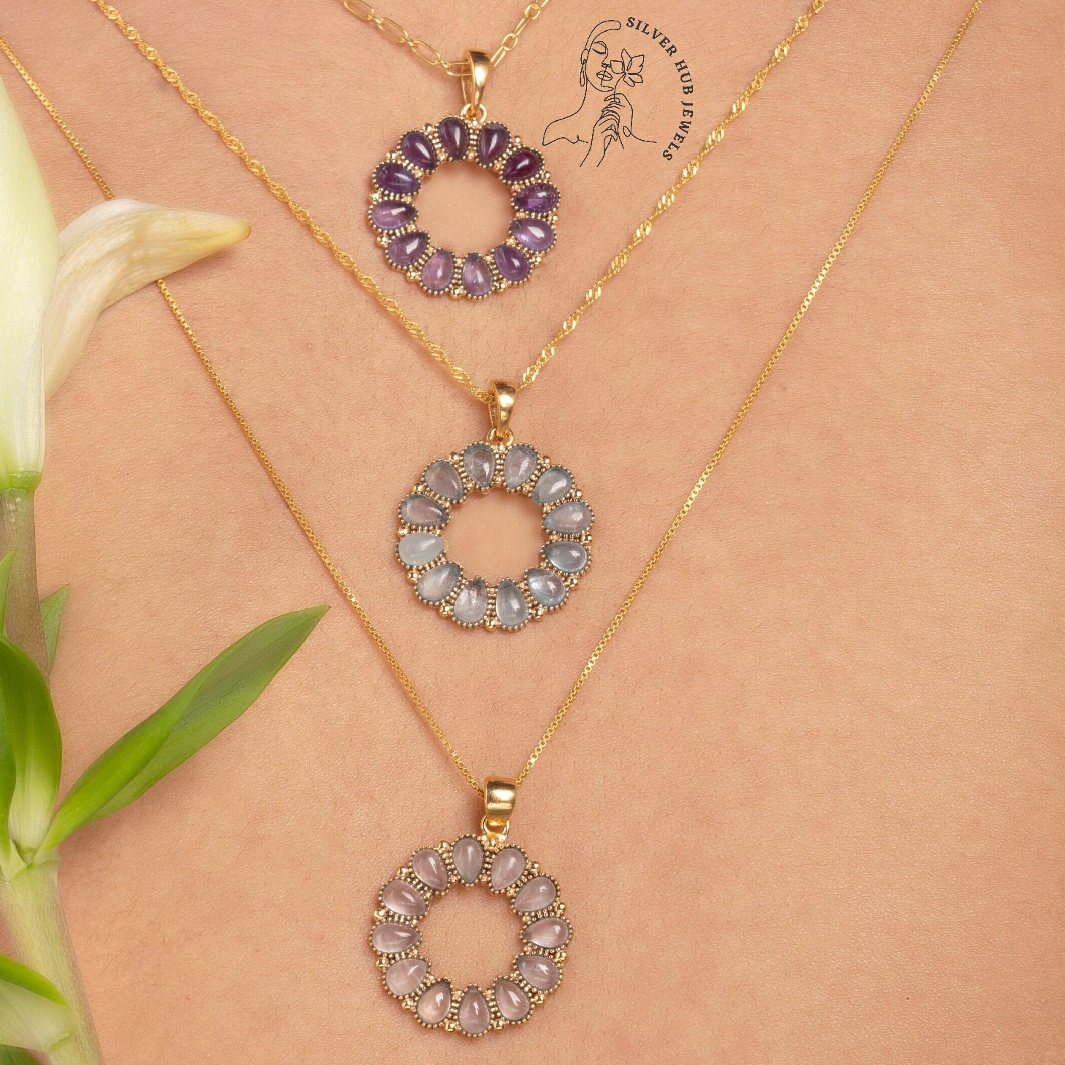 Gemstone Necklace, Bridesmaid Necklace, Crystal Necklace, 925 Sterling Silver Necklace, Unique Jewelry
