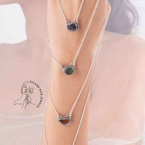 Birthstone Crystal Necklace, Gemstone Necklace, Stone Necklace, Dainty Necklace, 925 Sterling Silver
