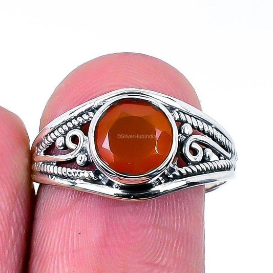 Gift For Her 925 Silver Natural Orange Carnelian Band Ring Size 8 1/2