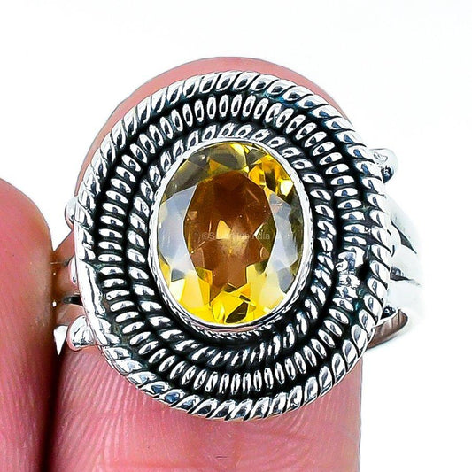 Natural Citrine Gemstone Band Yellow Adjustable Ring 925 Sterling Silver Jewelry