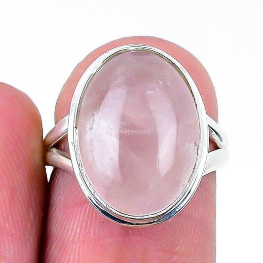 Natural Rose Quartz Gemstone Band Ring Size 5 1/2 925 Sterling Silver