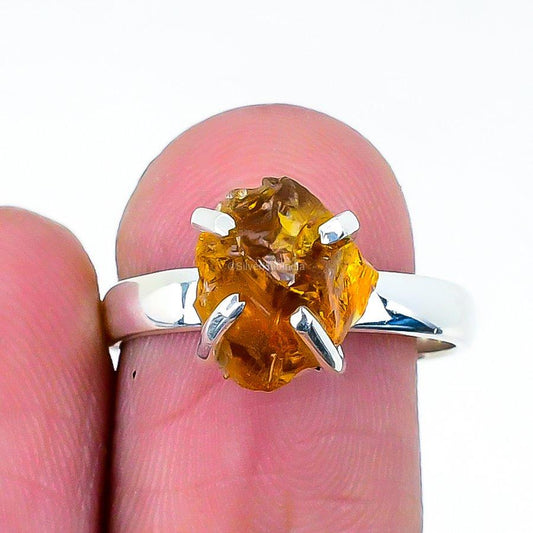 Gift For Her 925 Silver Natural Citrine Gemstone Band Ring Size 8