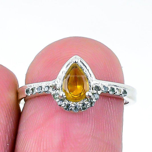 Wedding Gift For Her 925 Silver Natural Citrine Band Ring Size 6 1/2