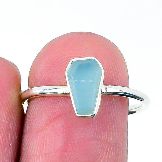 Gift For Women Band Ring Size 8 925 Silver Natural Aquamarine Gemstone