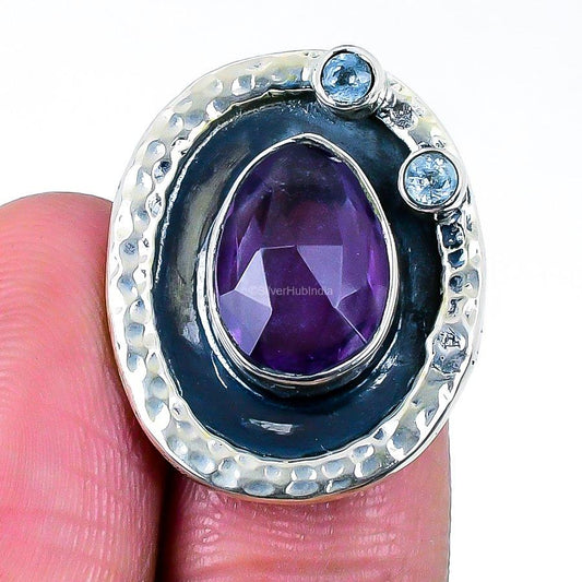 Gift For Women Band Ring Size 6 925 Silver Natural Sage Amethyst