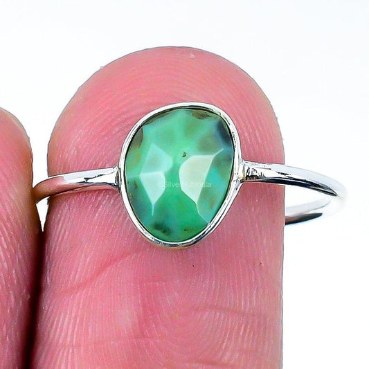 Birthday Gift For Her Natural Chrysoprase Band Ring Size 8 1/2 925 Silver