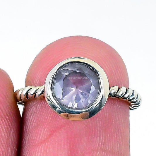 Natural Kunzite Gemstone Band Pink Ring Size 5 925 Sterling Silver
