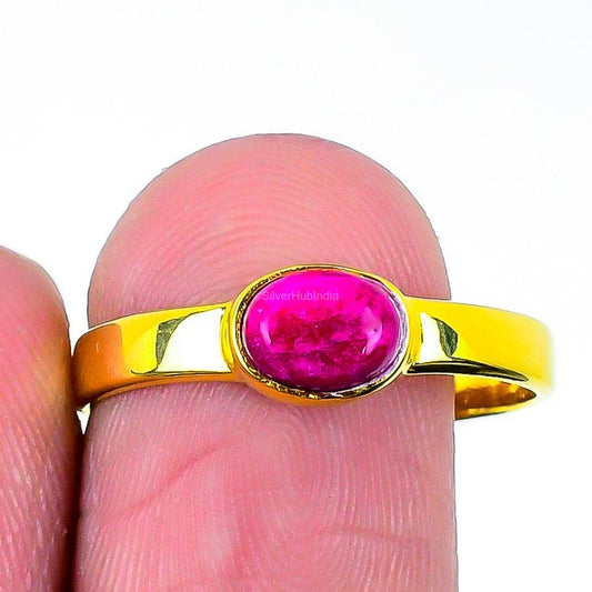 Natural Kashmir Red Ruby Gemstone Band Pink Ring Size 10 925 Silver