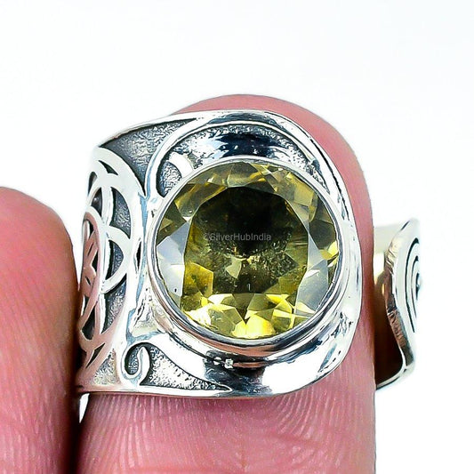 Natural Lemon Topaz Gemstone 925 Sterling Silver Band Adjustable Ring For Girls