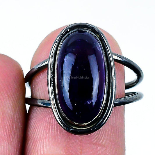 Natural Sage Amethyst Gemstone Band Ring Size 8 925 Silver For Women