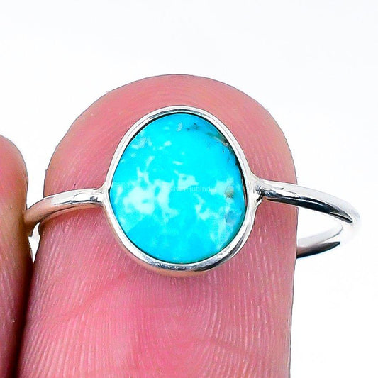 Gift For Her Natural Arizona Turquoise Band Ring Size 7 1/2 925 Silver