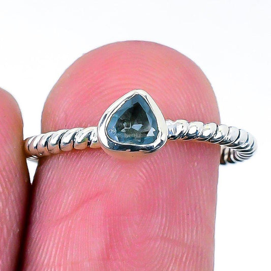 Natural Aquamarine Gemstone Band Ring Size 7 925 Silver For Women