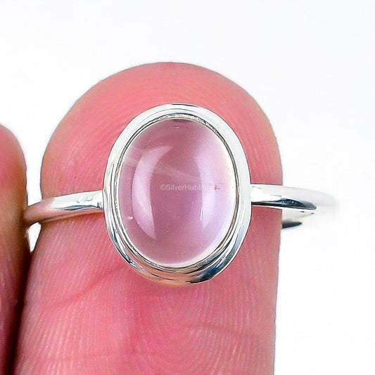 Gift For Her 925 Silver Natural Rose Quartz Gemstone Band Ring Size 8 1/2