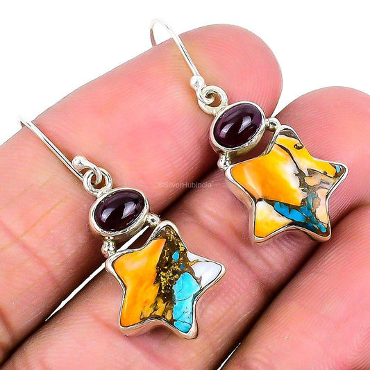 Gift For Her 925 Silver Natural Oyster Turquoise Gemstone Drop & Dangle Earrings