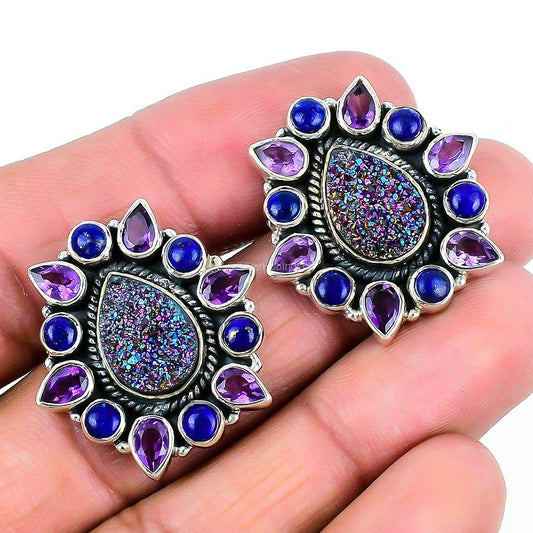Natural Lapis Lazuli Gemstone 925 Silver Drop & Dangle Earrings For Women