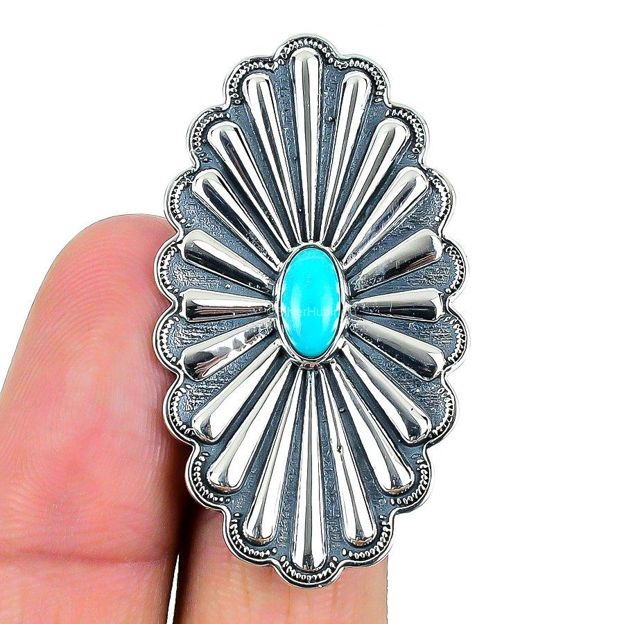 Natural Arizona Turquoise Statement Adjustable Ring 925 Silver For Women