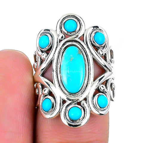 Natural Arizona Turquoise Gemstone Statement Ring Size 7 925 Silver