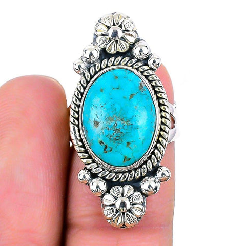 Gift For Her 925 Silver Natural Arizona Turquoise Statement Adjustable Ring
