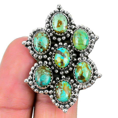 Natural Tibetan Turquoise 925 Silver Statement Adjustable Ring For Women