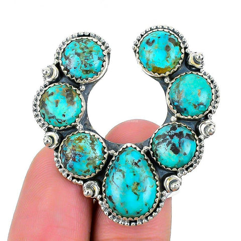 Natural Tibetan Turquoise Gemstone Statement Adjustable Ring 925 Sterling Silver