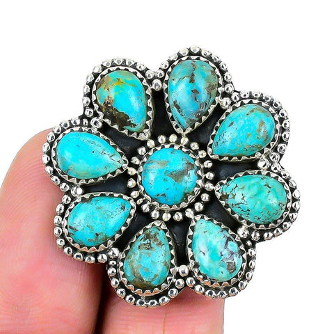 Gift For Her 925 Silver Natural Tibetan Turquoise Statement Adjustable Ring