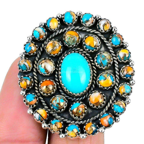 Gift For Her Natural Arizona Turquoise Statement Adjustable Ring 925 Silver