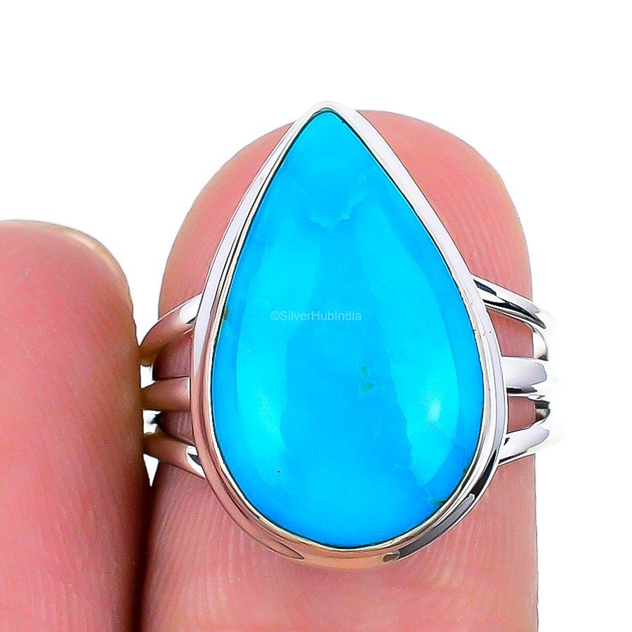 Natural Arizona Turquoise Statement Ring Size 7 925 Silver For Women
