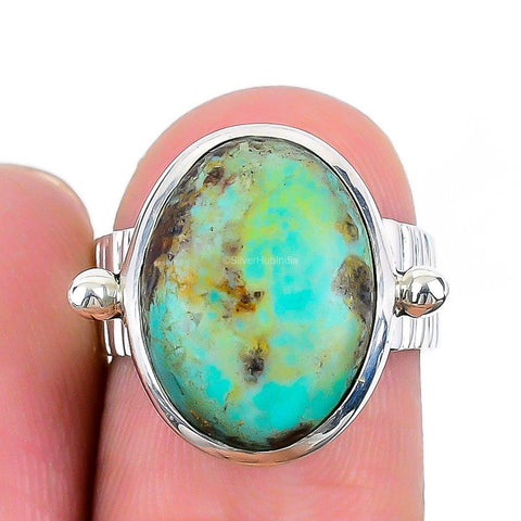Natural Tibetan Turquoise Statement Adjustable Ring 925 Silver For Women