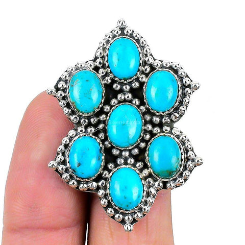 Gift For Women Statement Adjustable Ring 925 Silver Natural Arizona Turquoise