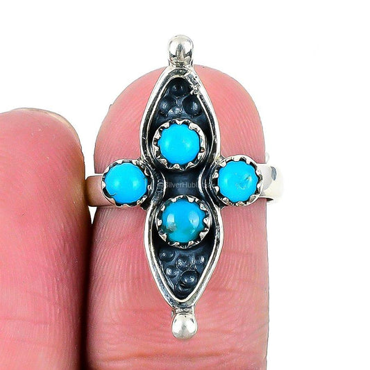Natural Arizona Turquoise Gemstone 925 Silver Cluster Adjustable Ring For Women