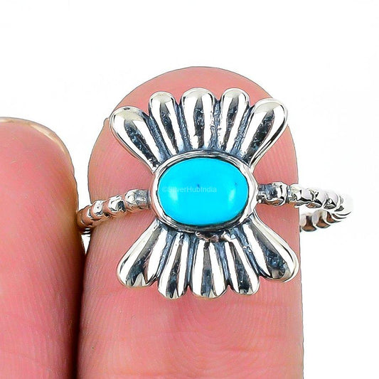 Natural Arizona Turquoise Statement Blue Ring Size 9 925 Silver