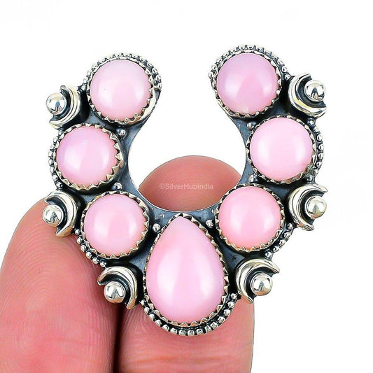 Natural Pink Opal Gemstone Statement Adjustable Ring 925 Silver For Girls