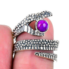 Natural Purple Turquoise 925 Silver Cluster Ring Size 6 1/2 For Women