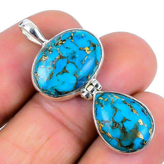 Natural Copper Blue Turquoise Gemstone Pendant 925 Sterling Silver For Women