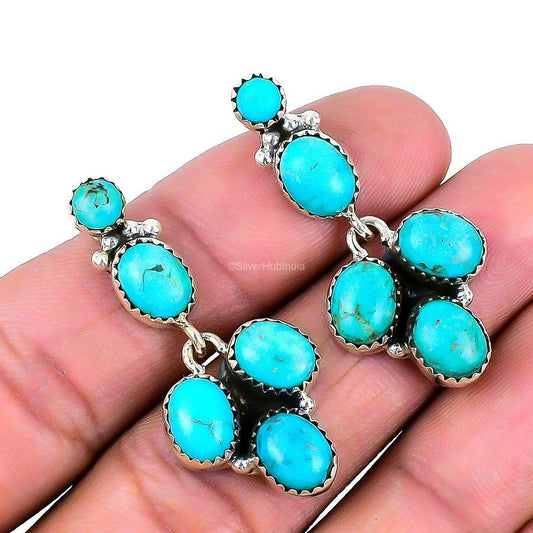 Gift For Her 925 Silver Natural Arizona Turquoise Drop & Dangle Earrings