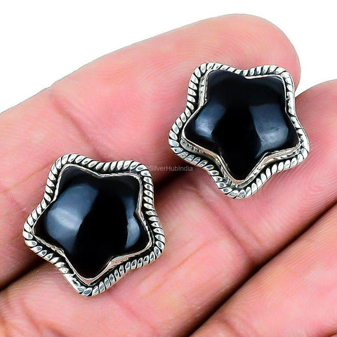 Natural Onyx Gemstone Drop & Dangle Black Earrings 925 Sterling Silver Jewelry