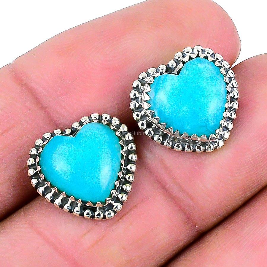 Natural Arizona Turquoise Gemstone Drop & Dangle Earrings 925 Silver For Girls