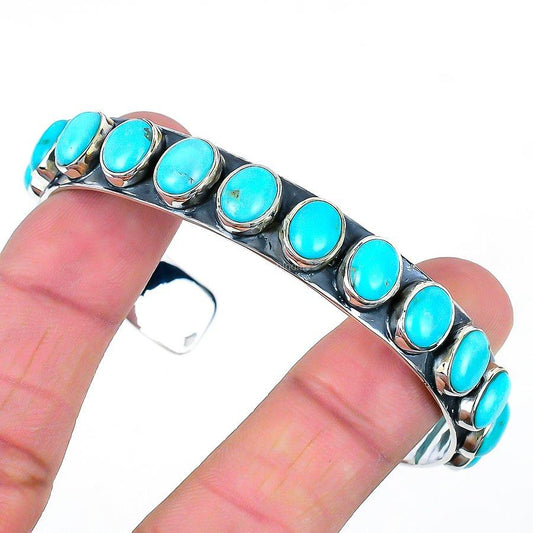 Birthday Gift For Her Natural Arizona Turquoise Gemstone Cuff 925 Silver