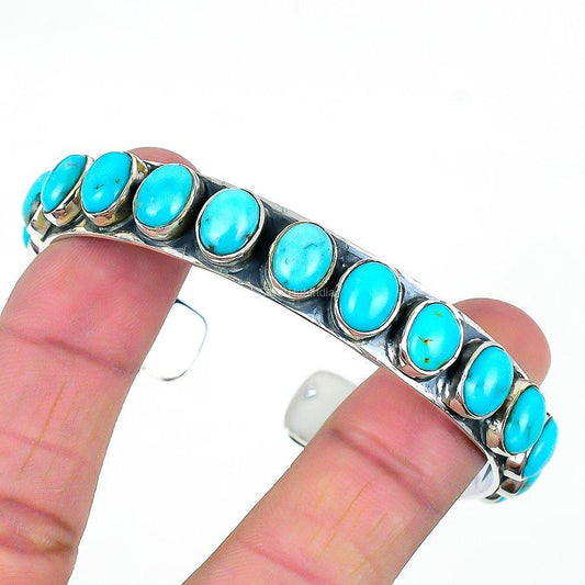 Natural Arizona Turquoise Gemstone Jewelry 925 Sterling Silver Cuff For Women