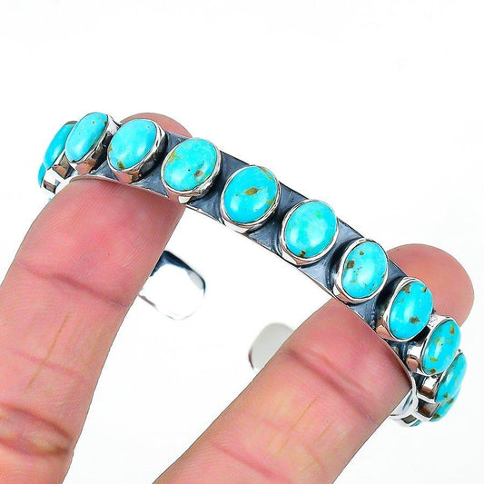 Natural Arizona Turquoise Gemstone Cuff 925 Sterling Silver Jewelry For Women
