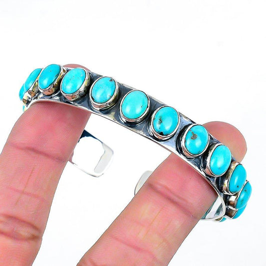 Natural Arizona Turquoise Gemstone Cuff 925 Sterling Silver Jewelry For Women