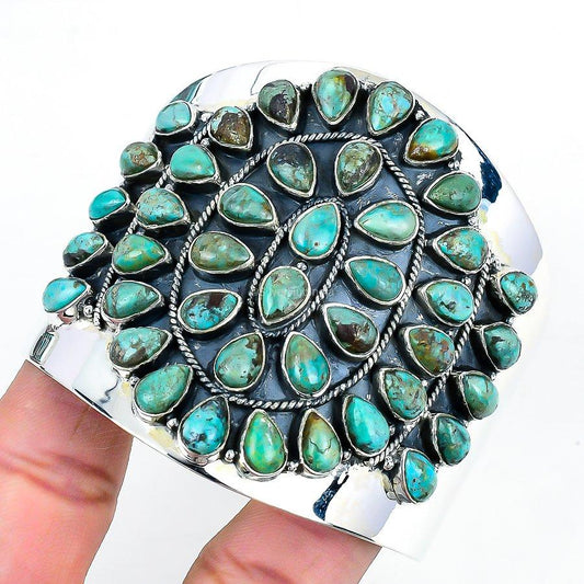 Birthday Gift For Her Natural Tibetan Turquoise Gemstone Cuff 925 Silver