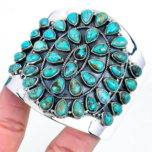 Gift For Her 925 Sterling Silver Natural Tibetan Turquoise Gemstone Jewelry Cuff