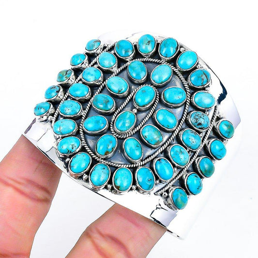 Natural Arizona Turquoise Gemstone Cuff 925 Sterling Silver Indian Jewelry