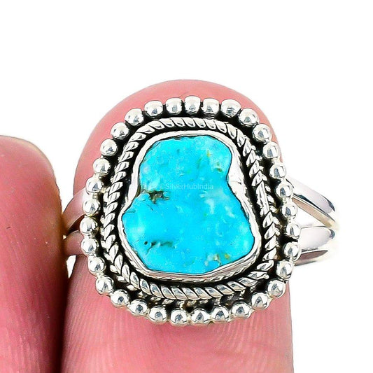 Gift For Her Natural Arizona Turquoise Cluster Ring Size 9 925 Silver