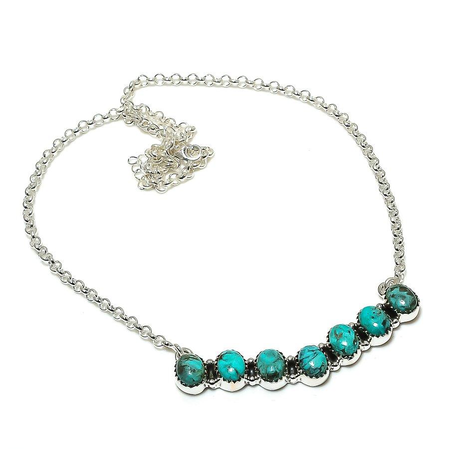 Natural Tibetan Turquoise Gemstone Chain Necklace 925 Sterling Silver For Women