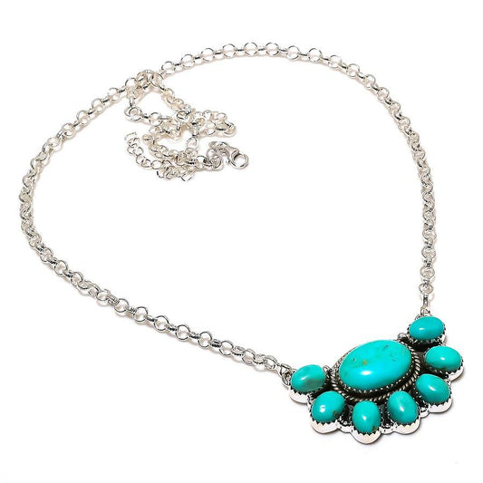 Birthday Gift For Her Natural Arizona Turquoise Chain Necklace 925 Silver