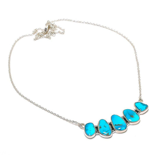 Natural Arizona Turquoise Gemstone 925 Sterling Silver Chain Necklace For Girls